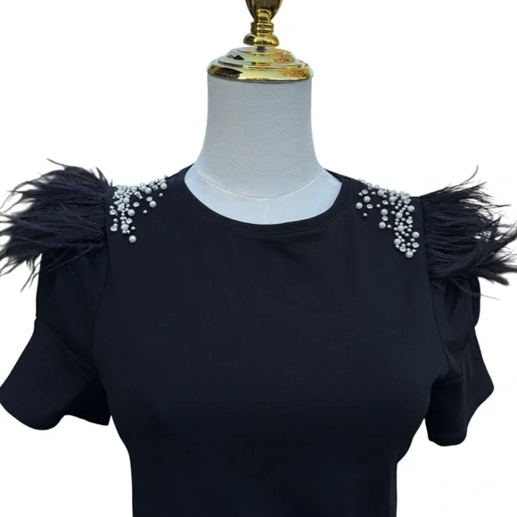 Embellished Black Top with Feather Details - Picture 2 of 4